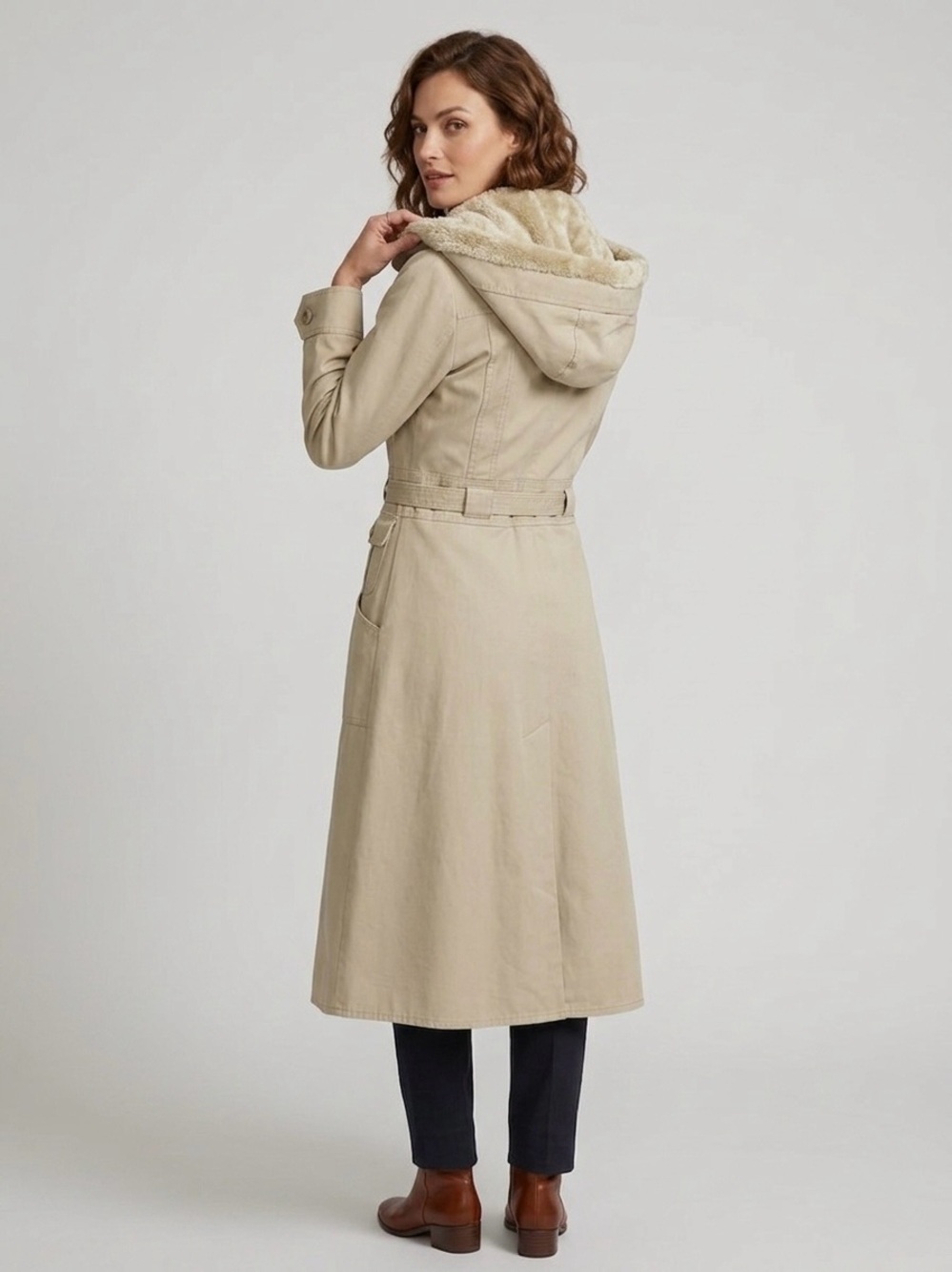 Vintage Utility Trench Coat with Removable Hood Size 8